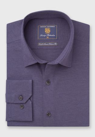 Tailored Fit Navy Knitted Cotton Shirt