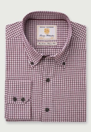 Regular Fit Bordeaux Gingham Cotton Shirt