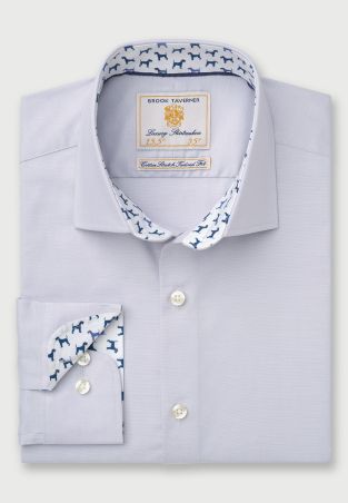 Tailored Fit Silver Grey Herringbone Cotton Stretch Shirt