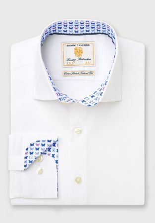 Tailored Fit White Herringbone Cotton Stretch Shirt