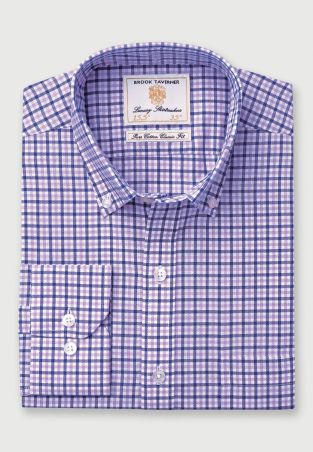 Tailored Fit Navy and Lilac Check Oxford Cotton Shirt