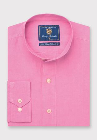 Tailored Fit Rose Linen Grandad Collar Popover Shirt