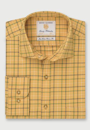 Regular Fit Gold Check Tattersall Check Cotton Shirt