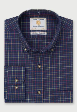 Regular Fit Navy Tattersall Check Cotton Shirt