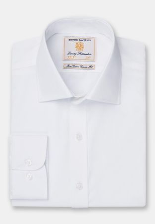 Tailored Fit Single Cuff White Poplin Cotton Shirt