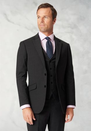 Tailored Fit Avalino Charcoal Pinstripe Suit - Vest Optional
