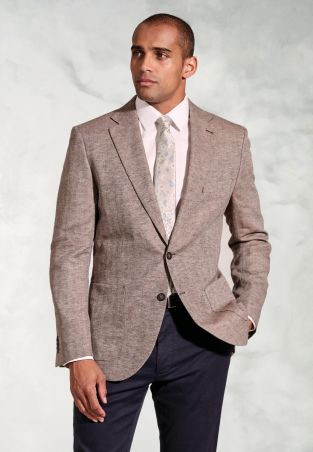 Tailored Fit Brando Chestnut Herringbone Linen Blend Jacket