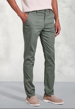 Tailored Fit Brosnan Green Textured Cotton Stretch Chinos