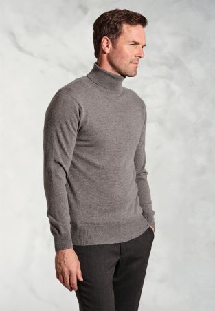 Taupe Cashmere Roll Neck Jumper