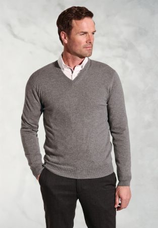 Taupe Cashmere V-Neck Jumper