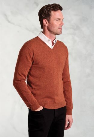 Burnt Orange Cashmere V-Neck Jumper