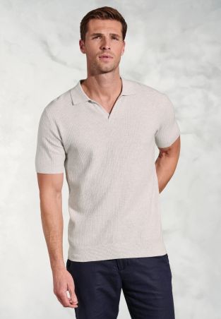 Clift Grey Notch Neck Leno Knit Cotton Polo Shirt