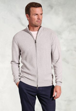 Connery Grey Ripple Stitch Zip Through Cardigan