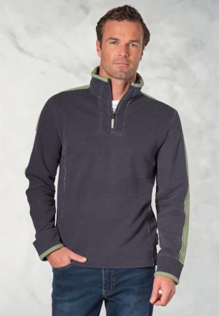 Cork Air Force Blue Cotton-Rich Zip Neck Sweatshirt