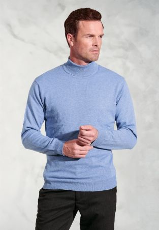 Cornwall Sky Blue Cotton Merino Roll Neck Jumper
