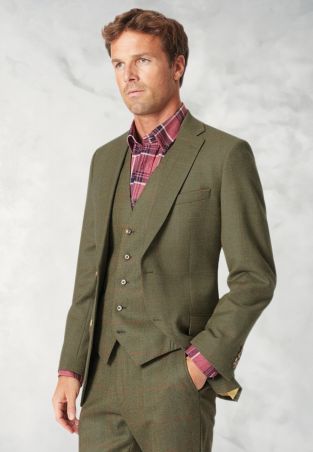 Regular Fit Dalton Olive Check Wool Suit - Vest Optional