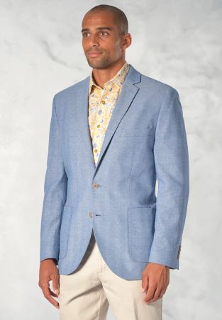 Tailored Fit Doherty Sky Blue Cotton Linen Herringbone Jacket