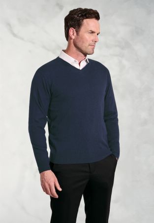 Dorset Navy Cotton Merino V-Neck Jumper