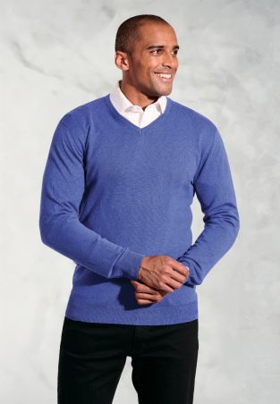 Dorset Electric Blue Cotton Merino V-Neck Jumper