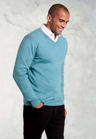 Dorset Aqua Cotton Merino V-Neck Jumper