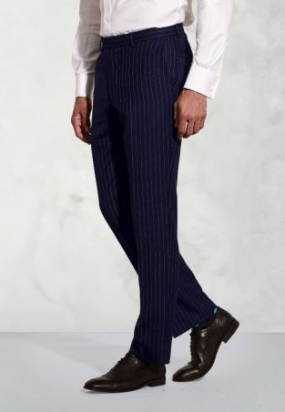 Regular Fit Epsom Navy Pinstripe Wool Suit Pants