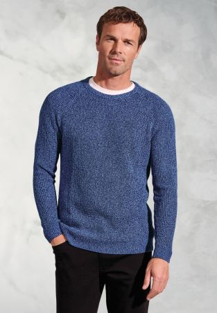 Ford Blue Melange Waffle Stitch Crew Neck Jumper