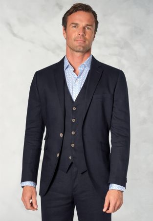 Tailored Fit Gower Navy Linen Blend Suit - Vest Optional