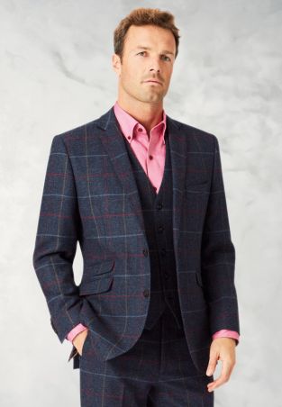 Tailored Fit Haincliffe Blue Check Wool Suit - Vest Optional
