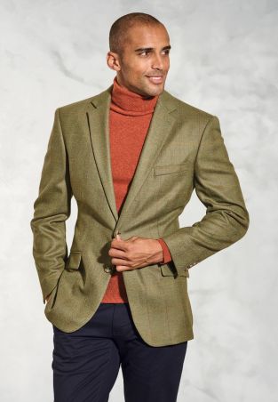 Regular Fit Helsinki Olive Check Pure New Wool Tweed Jacket