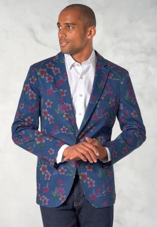 Tailored Fit Henman Blue Floral Print Stetch Cotton Jacket