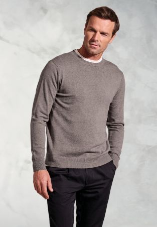 London Taupe Cotton Merino Crew Neck Jumper