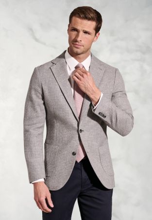 Tailored Fit Lowe Silver Grey Textured Italian Linen Blend Jacket