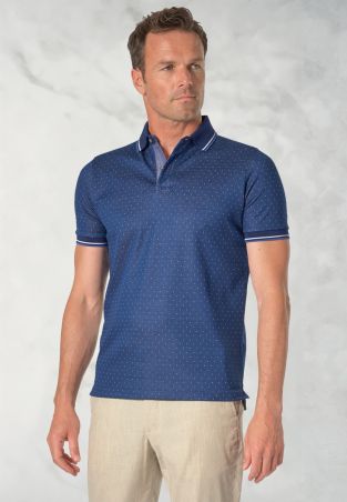 Mayer Dark Blue Cotton Rich Jacquard Polo Shirt