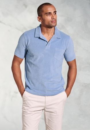 Milton Blue Cotton Rich Terry Towelling Polo Shirt