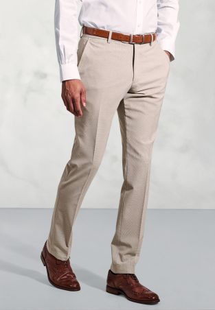 Tailored Fit Reeve Oatmeal Microcheck Wool Rich Pants