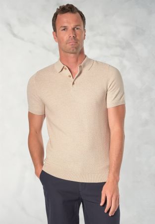 Riggs Pure Cotton Oatmeal Brick Knit Polo Shirt