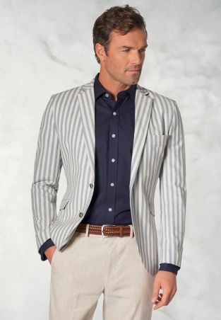 Tailored Fit Roope Blue Stripe Stretch Cotton Jacket