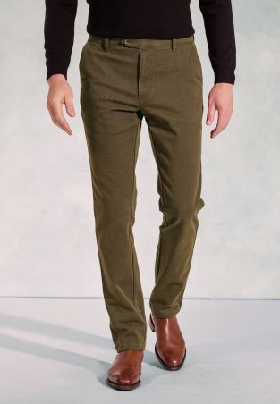 Tailored Fit Seychelles Olive Cotton Blend Twill Pants