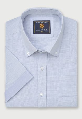 Regular Fit Sky Blue Textured Cotton Short Sleeve Shirts