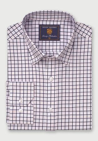 Regular Fit Navy Tattersall Check Cotton Shirt