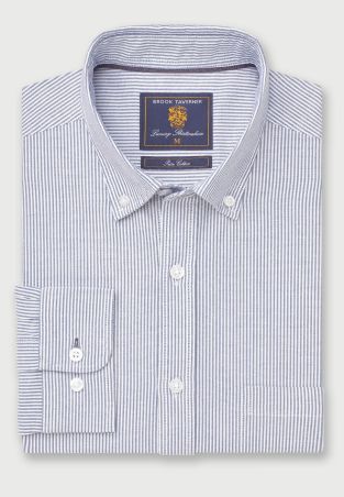 Regular Fit Blue Stripe Oxford Cotton Shirt