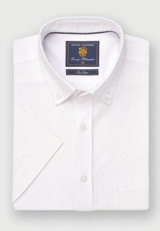 Regular Fit White Oxford Cotton Short Sleeve Shirt