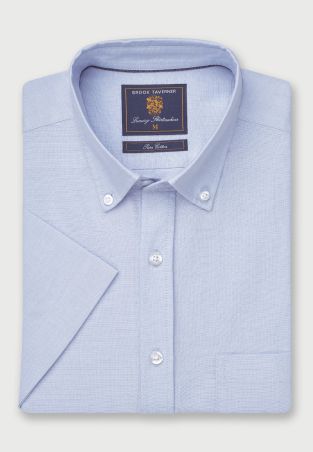 Regular Fit Sky Blue Oxford Cotton Short Sleeve Shirt