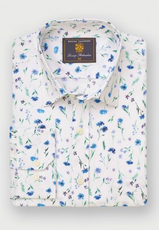 Regular Fit Blue Wildflower Watercolour Linen Cotton Shirt