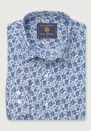 Regular Fit Blue Vintage Floral Cotton Shirt