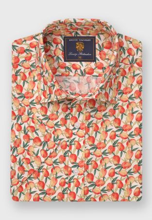 Regular Fit Mango Print Slub Cotton Shirt