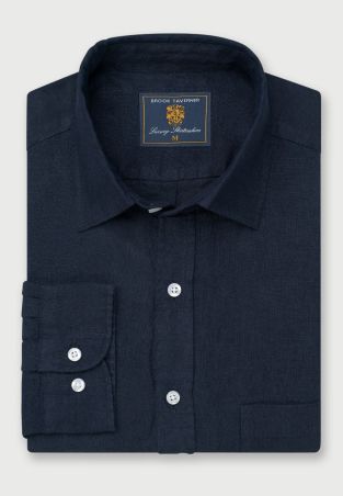 Regular Fit Navy Pure Linen Shirt