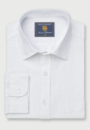 Regular Fit White Pure Linen Shirt