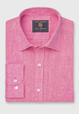 Regular Fit Magenta Pure Linen Shirt