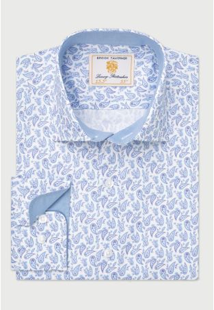Regular Fit Blue Paisley Print Stretch Cotton Shirt